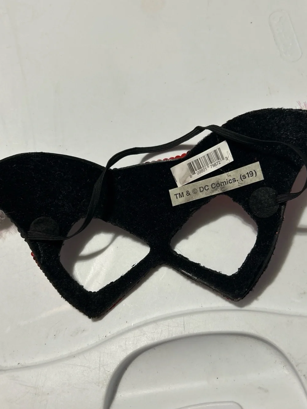 DC Comics Black Velvet Cat Eye Mask with Red Bead Trim